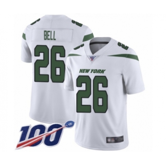 Men's New York Jets 26 Le Veon Bell White Vapor Untouchable Limited Player 100th Season Football Jersey