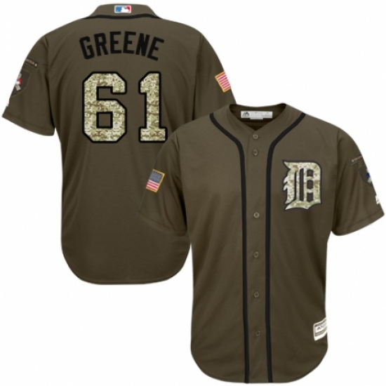 Men's Majestic Detroit Tigers 61 Shane Greene Authentic Green Salute to Service MLB Jersey