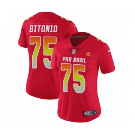 Women's Cleveland Browns 75 Joel Bitonio Limited Red AFC 2019 Pro Bowl Football Jersey