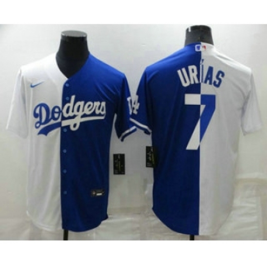 Men's Los Angeles Dodgers 7 Julio Urias White Blue Split Cool Base Stitched Baseball Jersey