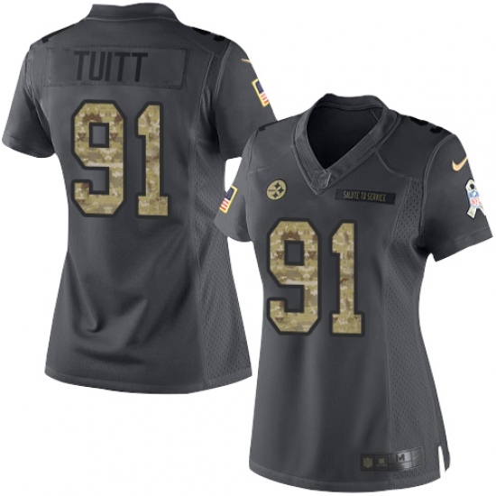 Women's Nike Pittsburgh Steelers 91 Stephon Tuitt Limited Black 2016 Salute to Service NFL Jersey