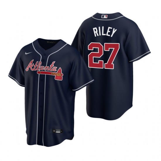 Men's Nike Atlanta Braves 27 Austin Riley Navy Alternate Stitched Baseball Jersey