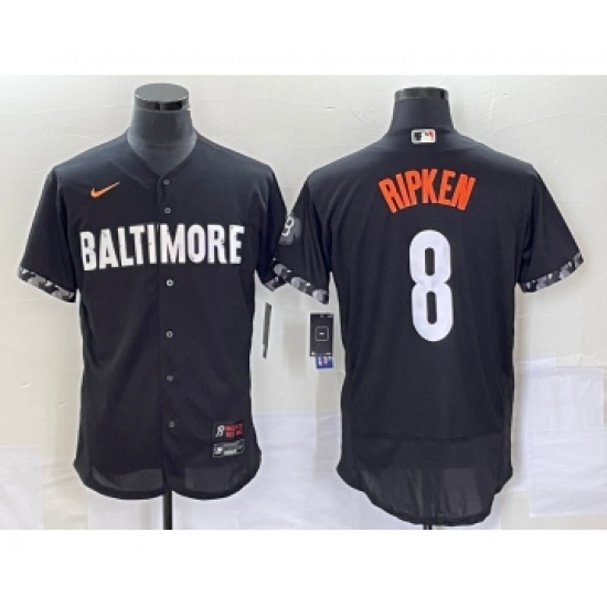 Men's Baltimore Orioles 8 Cal Ripken Jr Black 2023 City Connect Flex Base Stitched Jersey1