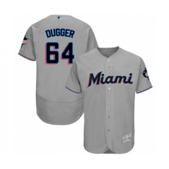 Men's Miami Marlins 64 Robert Dugger Grey Road Flex Base Authentic Collection Baseball Player Jersey
