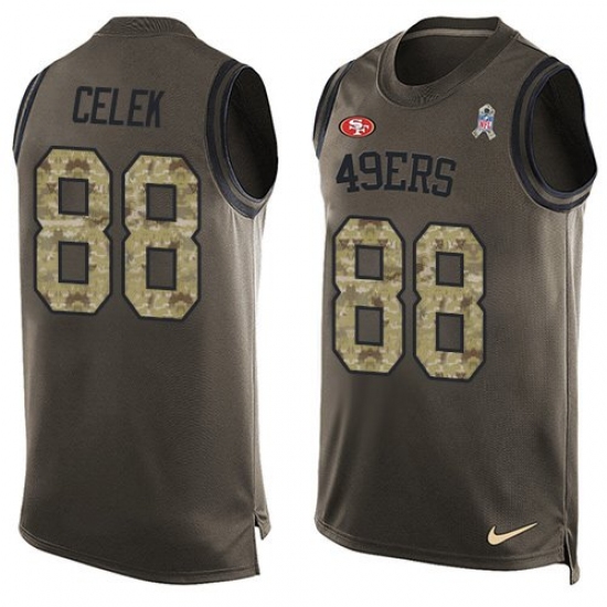 Men's Nike San Francisco 49ers 88 Garrett Celek Limited Green Salute to Service Tank Top NFL Jersey