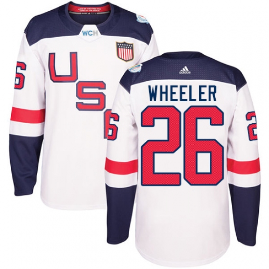 Youth Adidas Team USA 26 Blake Wheeler Authentic White Home 2016 World Cup Ice Hockey Jersey
