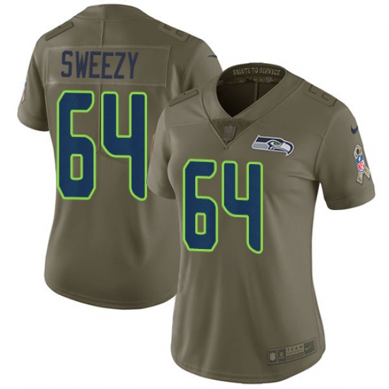 Women Nike Seattle Seahawks 64 J.R. Sweezy Limited Olive 2017 Salute to Service NFL Jersey