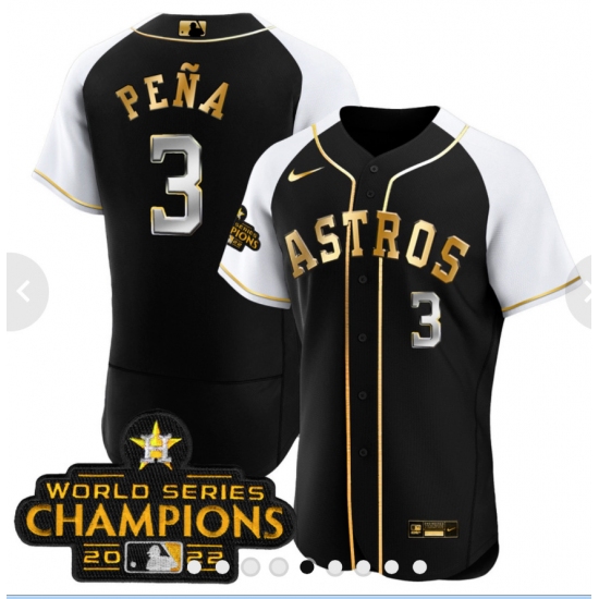 Men's Houston Astros 3 Jeremy Pena 2023 Black Serise Champions Base Stitched Jerseys