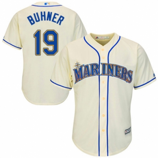 Youth Majestic Seattle Mariners 19 Jay Buhner Authentic Cream Alternate Cool Base MLB Jersey