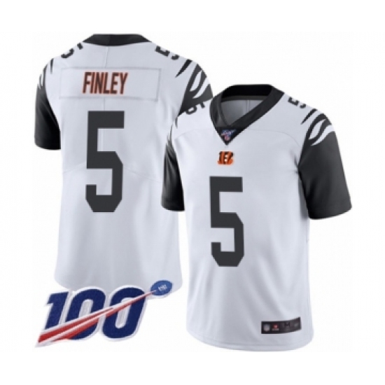 Men's Cincinnati Bengals 5 Ryan Finley Limited White Rush Vapor Untouchable 100th Season Football Jersey