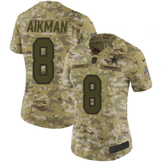 Women's Nike Dallas Cowboys 8 Troy Aikman Limited Camo 2018 Salute to Service NFL Jersey