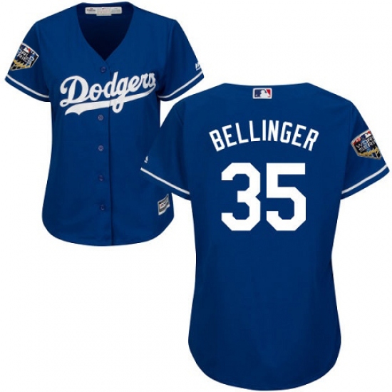 Women's Majestic Los Angeles Dodgers 35 Cody Bellinger Authentic Royal Blue Alternate Cool Base 2018 World Series MLB Jersey
