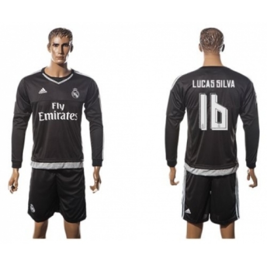 Real Madrid 16 Lucas Silva Black Long Sleeves Soccer Club Jersey