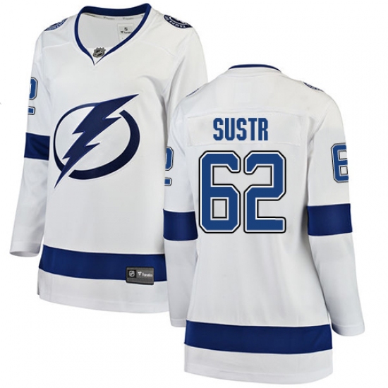 Women's Tampa Bay Lightning 62 Andrej Sustr Fanatics Branded White Away Breakaway NHL Jersey