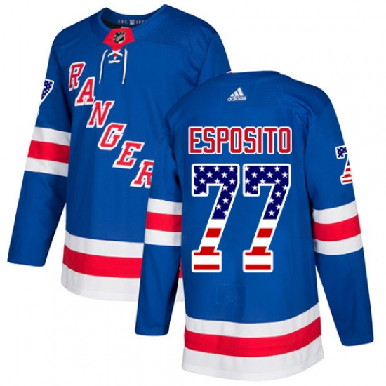 Men's Adidas New York Rangers 77 Phil Esposito Authentic Royal Blue USA Flag Fashion NHL Jersey
