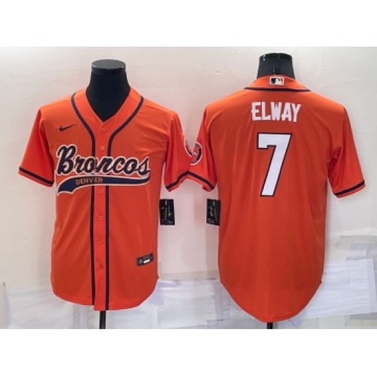 Men's Denver Broncos 7 John Elway Orange Stitched Cool Base Nike Baseball Jersey