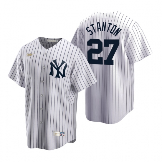 Men's Nike New York Yankees 27 Giancarlo Stanton White Cooperstown Collection Home Stitched Baseball Jersey
