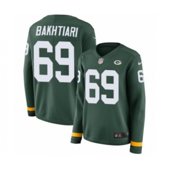 Women's Nike Green Bay Packers 69 David Bakhtiari Limited Green Therma Long Sleeve NFL Jersey