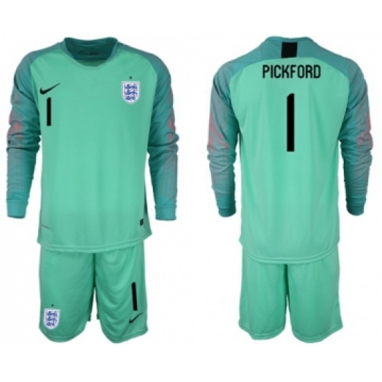 England 1 Pickford Green Long Sleeves Goalkeeper Soccer Country Jersey