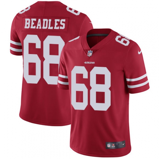 Men's Nike San Francisco 49ers 68 Zane Beadles Red Team Color Vapor Untouchable Limited Player NFL Jersey