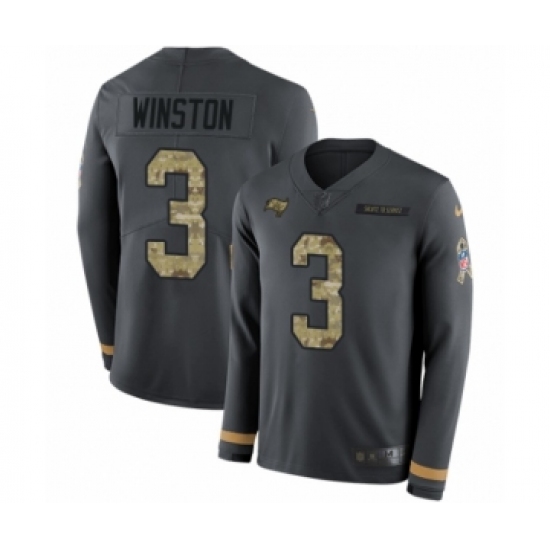 Youth Nike Tampa Bay Buccaneers 3 Jameis Winston Limited Black Salute to Service Therma Long Sleeve NFL Jersey