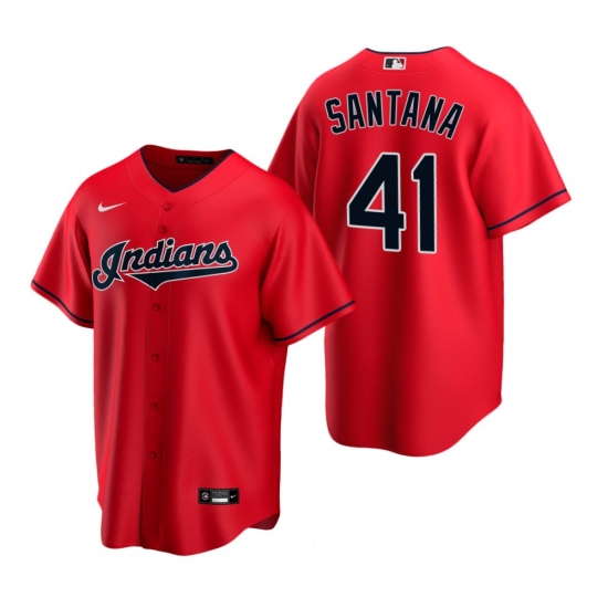 Men's Nike Cleveland Indians 41 Carlos Santana Red Alternate Stitched Baseball Jersey