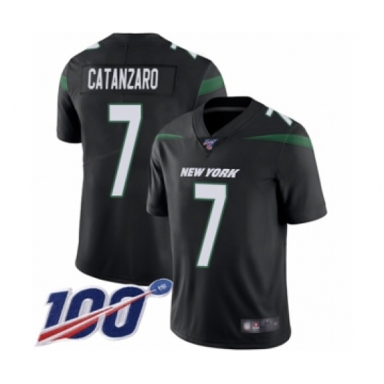 Men's New York Jets 7 Chandler Catanzaro Black Alternate Vapor Untouchable Limited Player 100th Season Football Jersey