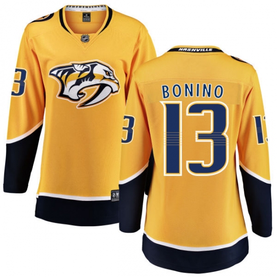 Women's Nashville Predators 13 Nick Bonino Fanatics Branded Gold Home Breakaway NHL Jersey