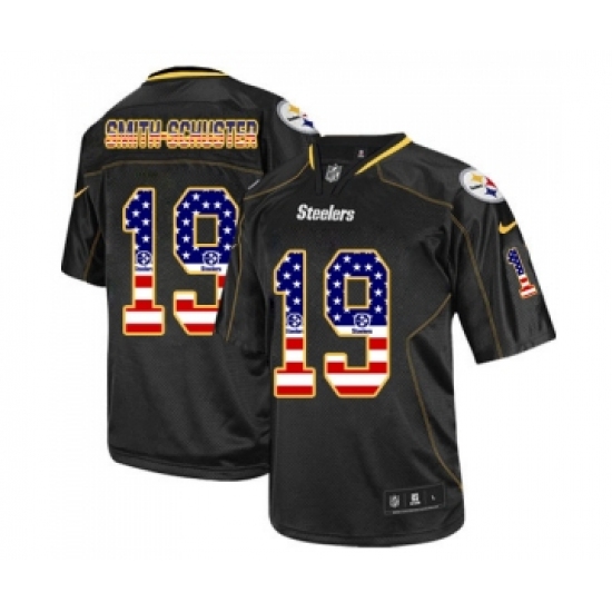 Men's Pittsburgh Steelers 19 JuJu Smith-Schuster Elite Black USA Flag Fashion Football Jersey