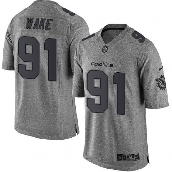 Men's Nike Miami Dolphins 91 Cameron Wake Limited Gray Gridiron NFL Jersey