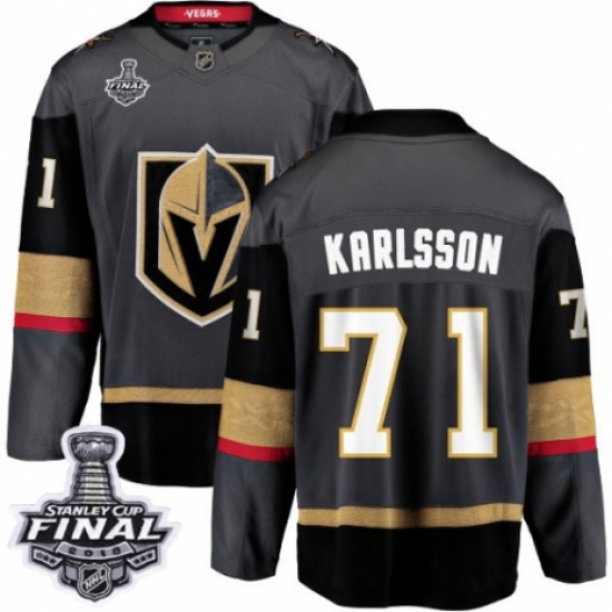 Men's Vegas Golden Knights 71 William Karlsson Authentic Black Home Fanatics Branded Breakaway 2018 Stanley Cup Final NHL Jersey