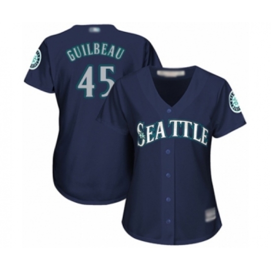 Women's Seattle Mariners 45 Taylor Guilbeau Authentic Navy Blue Alternate 2 Cool Base Baseball Player Jersey
