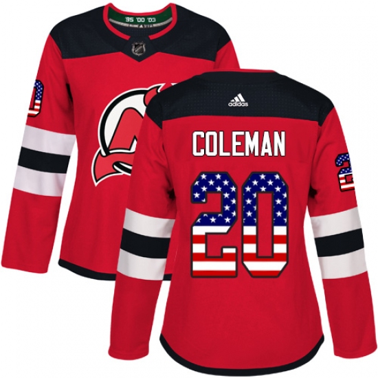 Women's Adidas New Jersey Devils 20 Blake Coleman Authentic Red USA Flag Fashion NHL Jersey