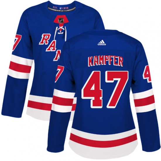 Women's Adidas New York Rangers 47 Steven Kampfer Authentic Royal Blue Home NHL Jersey