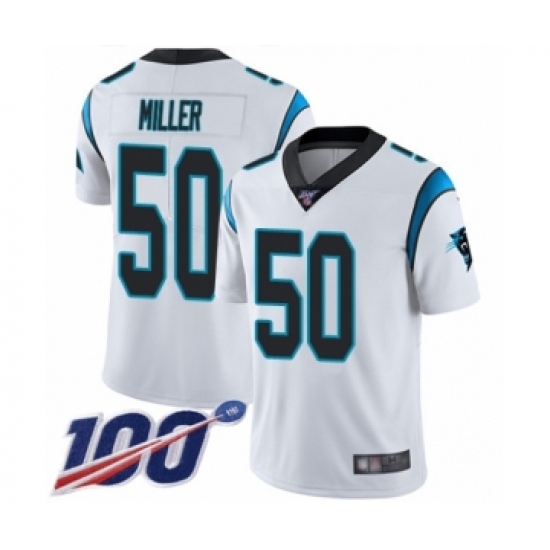 Men's Carolina Panthers 50 Christian Miller White Vapor Untouchable Limited Player 100th Season Football Jersey