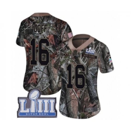 Women's Nike Los Angeles Rams 16 Jared Goff Camo Rush Realtree Limited Super Bowl LIII Bound NFL Jersey