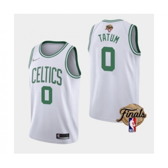 Men's Boston Celtics 0 Jayson Tatum 2022 White NBA Finals Stitched Jersey