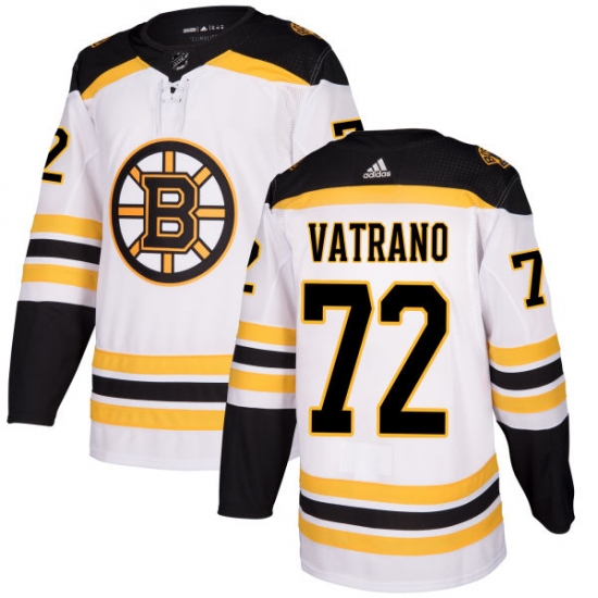 Women's Adidas Boston Bruins 72 Frank Vatrano Authentic White Away NHL Jersey