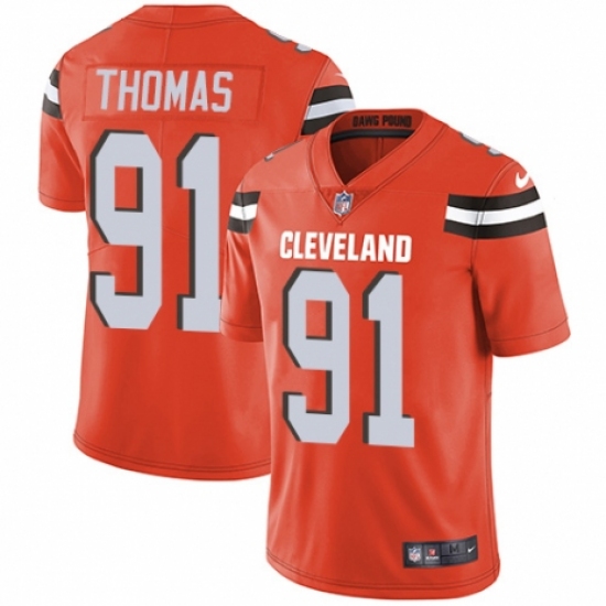 Youth Nike Cleveland Browns 91 Chad Thomas Orange Alternate Vapor Untouchable Limited Player NFL Jersey
