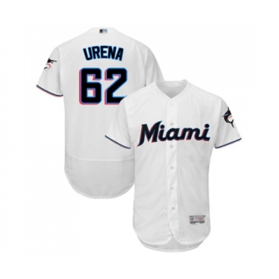 Men's Miami Marlins 62 Jose Urena White Home Flex Base Authentic Collection Baseball Jersey