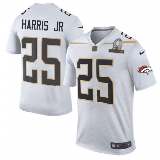 Men's Nike Denver Broncos 25 Chris Harris Jr Elite White Team Rice 2016 Pro Bowl NFL Jersey