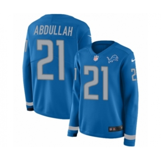 Women's Nike Detroit Lions 21 Ameer Abdullah Limited Blue Therma Long Sleeve NFL Jersey