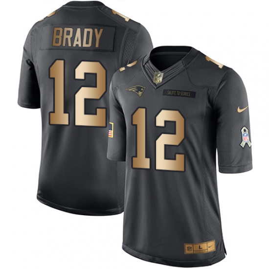 Men's Nike New England Patriots 12 Tom Brady Limited Black/Gold Salute to Service NFL Jersey