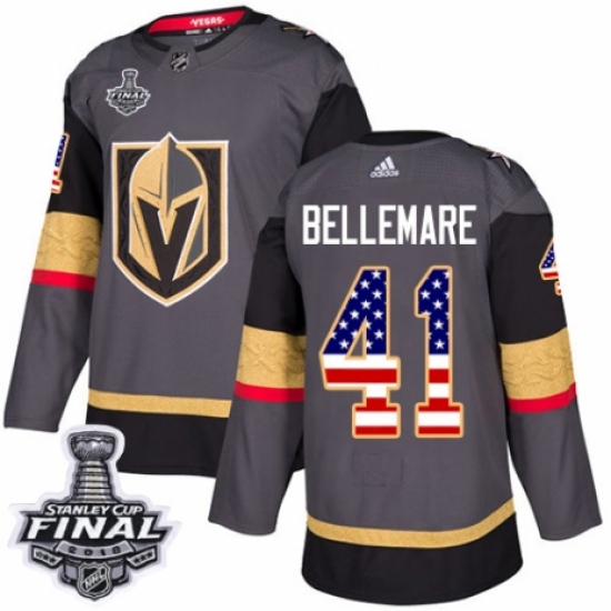 Youth Adidas Vegas Golden Knights 41 Pierre-Edouard Bellemare Authentic Gray USA Flag Fashion 2018 Stanley Cup Final NHL Jersey
