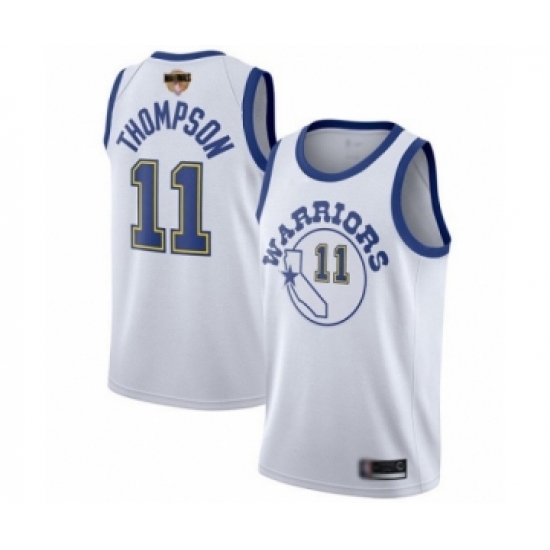 Men's Golden State Warriors 11 Klay Thompson Swingman White Hardwood Classics 2019 Basketball Finals Bound Basketball Jersey