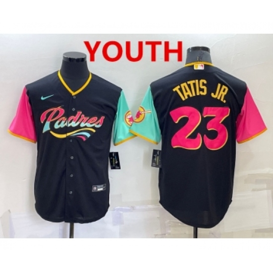 Youth San Diego Padres 23 Fernando Tatis Jr Black 2022 City Connect Cool Base Stitched Jersey