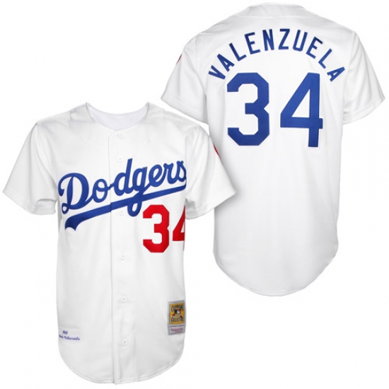 Men's Mitchell and Ness Los Angeles Dodgers 34 Fernando Valenzuela Authentic White 1955 Throwback MLB Jersey