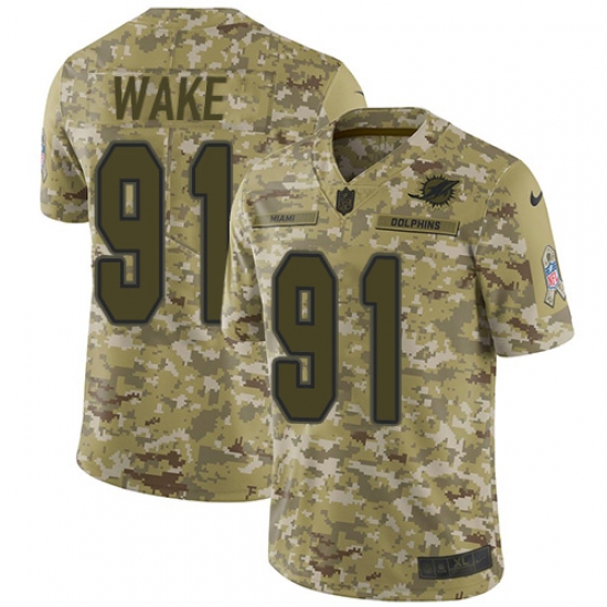 Youth Nike Miami Dolphins 91 Cameron Wake Limited Camo 2018 Salute to Service NFL Jersey