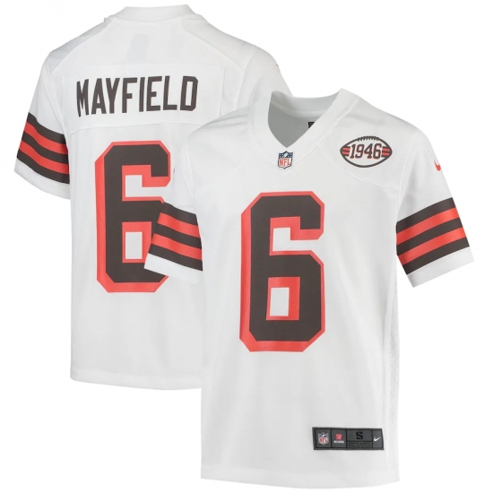 Youth Cleveland Browns 6 Baker Mayfield Nike White 1946 Collection Alternate Jersey