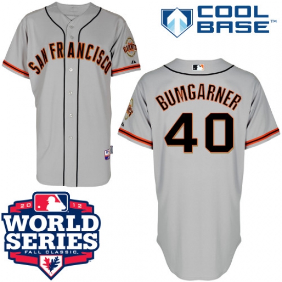 Men's Majestic San Francisco Giants 40 Madison Bumgarner Authentic Grey Cool Base 2012 World Series Patch MLB Jersey